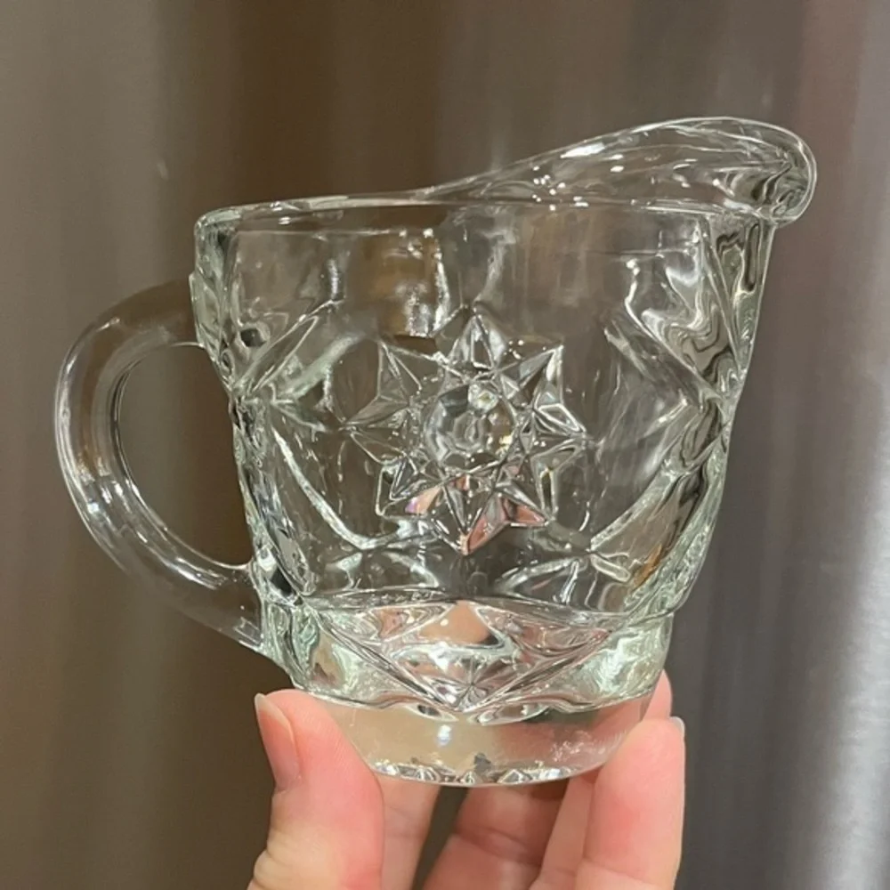 Vintage Anchor Hocking Prescut Clear Star of David pattern creamer pitcher